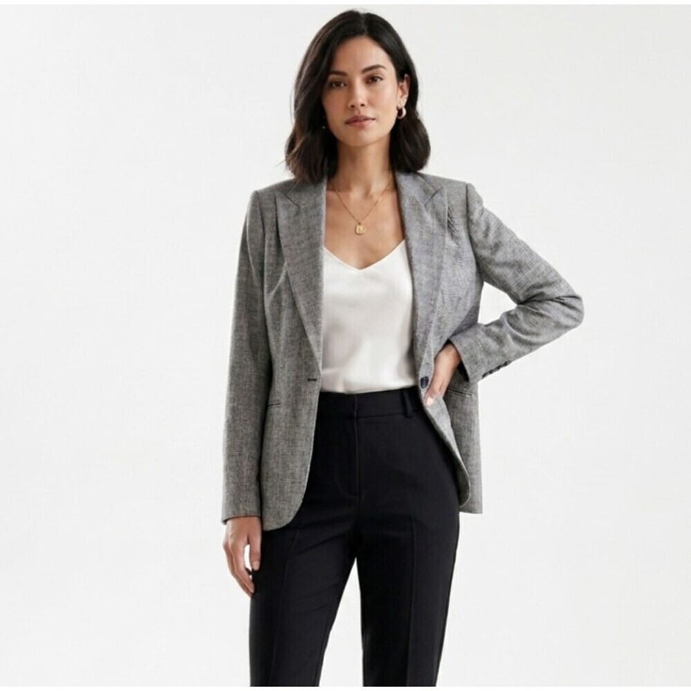 Norma Kamali Glen Plaid Single Breasted Blazer Size 10 Classic Preppy